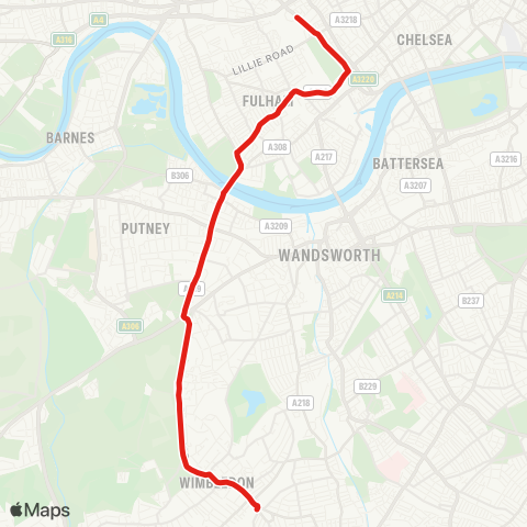 TfL Earl's Court - Putney Bridge - Wimbledon map