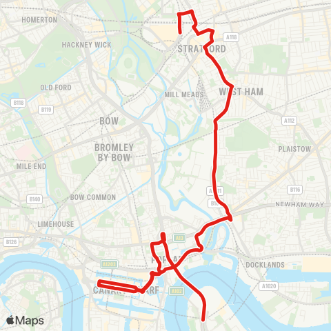 TfL N Greenwich - Canning Town / Stratford map