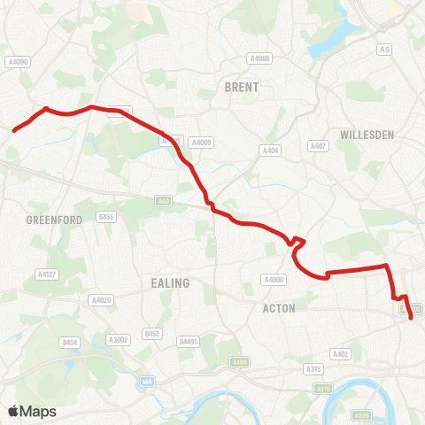 TfL North Acton - Northolt, Non-Stop map