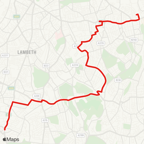 TfL Streatham Sta - Streatham Hill - Tulse Hill - W and E Dulwich - Peckham - New Cross Gate map