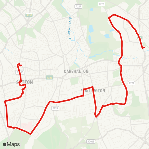 TfL Waddon Marsh - Beddington Ln - Plough Ln - Roundshaw - Wallington - Royal Marsden Hosp - Belmont - Sutton Sta and Town Ctr map