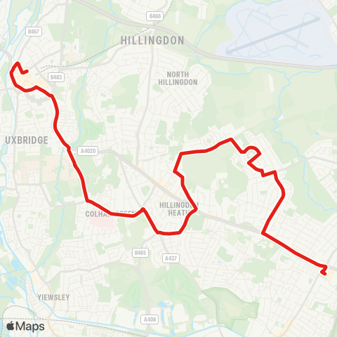 TfL Uxbridge - Hillingdon Hosp - Charville Ln & Academy - Lansbury Dr - Hayes, Sainsbury's map