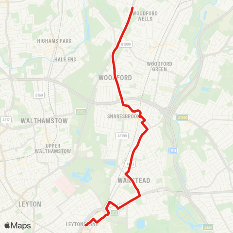 TfL Leytonstone - Wanstead - S Woodford - Woodford Wells map