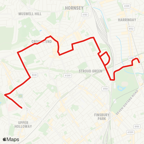 TfL Archway - Hornsey Ln - Crouch End - Harringay Sta - Harringay, Superstores map