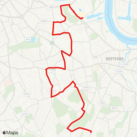 TfL Surrey Quays - Canada Water - Southwark Pk - S Bermondsey - Peckham - Nunhead - Honor Oak Pk map