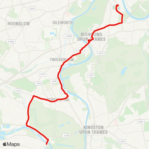 TfL Kew Retail Pk - Richmond - Twickenham - Teddington - Hampton Hill - Hampton Court map