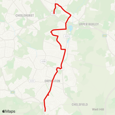 TfL Queen Mary's Hosp - Sidcup - Foots Cray - St Mary Cray - Orpington - Green St Green map