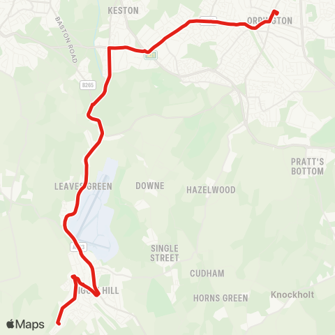 TfL Orpington, Walnuts Ctr - Locksbottom - Keston - Biggin Hill - Biggin Hill Val map