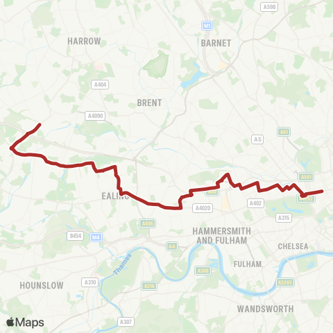 TfL Northolt Sta - Greenford - Ealing Bway - Acton - E Acton - Ladbroke Grove - Paddington - Oxford Circus map