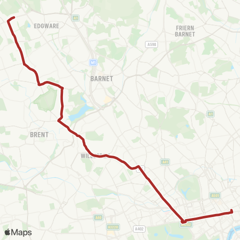 TfL Stanmore Sta - Queensbury - Kingsbury - Neasden - Willesden - Kilburn - Edgware Rd - Oxford St - Holborn map