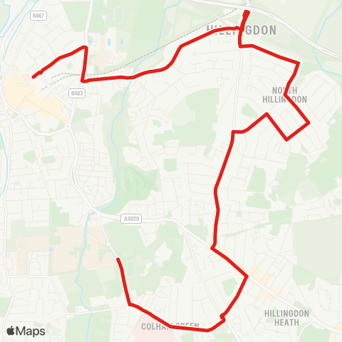 TfL Brunel Univ - Hillingdon Hosp - Oak Farm - Hillingdon Sta - Uxbridge map