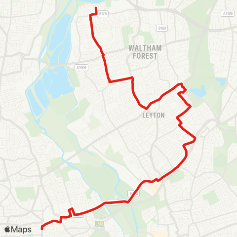 TfL Higham Hill, Cogan Av - Walthamstow - Whipps Cross Hosp - Leytonstone - Hackney, Town Hall map