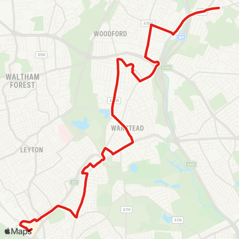 TfL Whipps Cross - Nightingale Ln - S Woodford - Roding Val - Loughton map