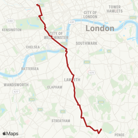 TfL Crystal Palace - W Norwood - Tulse Hill - Brixton - Stockwell - Vauxhall - Victoria - Marble Arch - Marylebone map