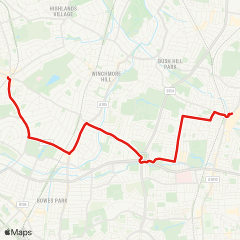 TfL Southgate - Palmers Green - Hedge Ln - Edmonton (Cambridge) - Haselbury Rd - Edmonton Green map