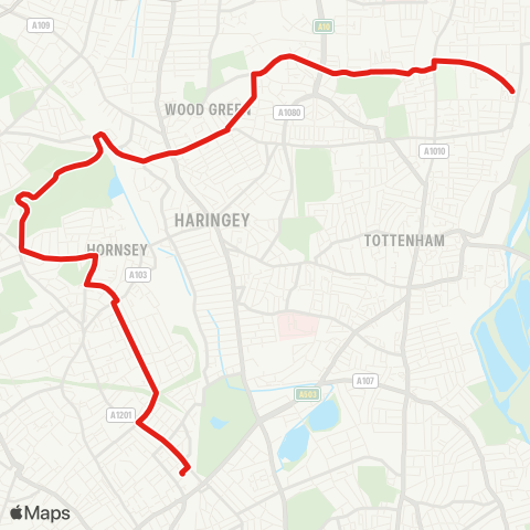 TfL Northumberland Pk - White Hart Ln - Wood Green - Alexandra Palace & Pk - Hornsey - Crouch End - Ferme Pk Rd - Stroud Green - Finsbury Pk Sta map