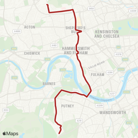 TfL East Acton - Hammersmith - Roehampton map