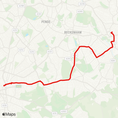 TfL Bromley N - Bromley S - Pk Langley - Bethlem Royal Hosp - Shirley - E Croydon - Croydon Town Ctr (Superloop) map