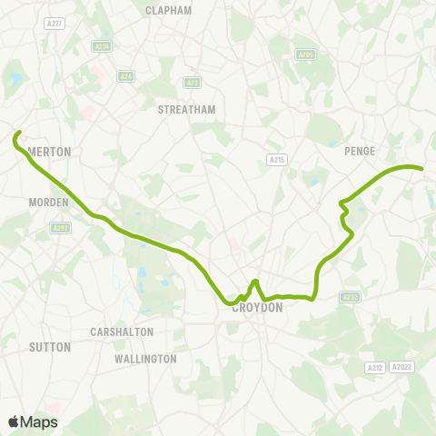 TfL New Addington / Elmers End / Beckenham Jct - Croydon - Wimbledon map