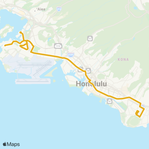 TheBus Kaimuki-Pearl Harbor map