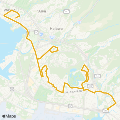 TheBus Kalihi TC-Foster Village-Pearlridge map