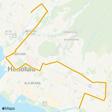 TheBus Nuuanu-Punahou-McCully map