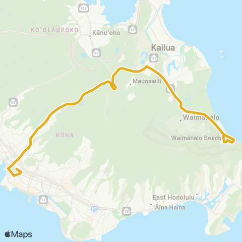 TheBus Waimanalo-Kailua Express map