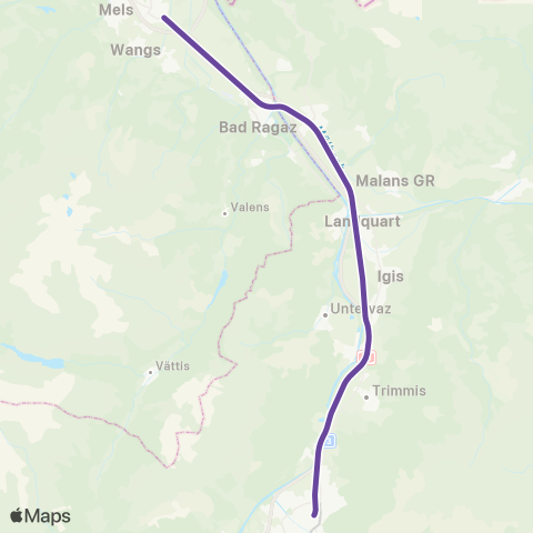 THURBO Sargans - Chur map