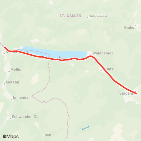 THURBO Ziegelbrücke - Sargans map