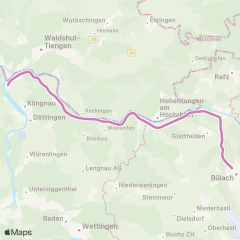 THURBO Koblenz - Bülach map