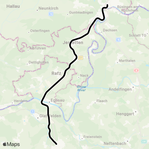 THURBO Schaffhausen - Bülach map