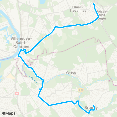 Île-de-France Mobilités Valdoly↔︎Gare de Vigneux-sur-Seine map