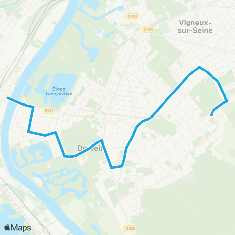 Île-de-France Mobilités Juvisy Gare rout. Seine↔︎Bergeries St Hubert map