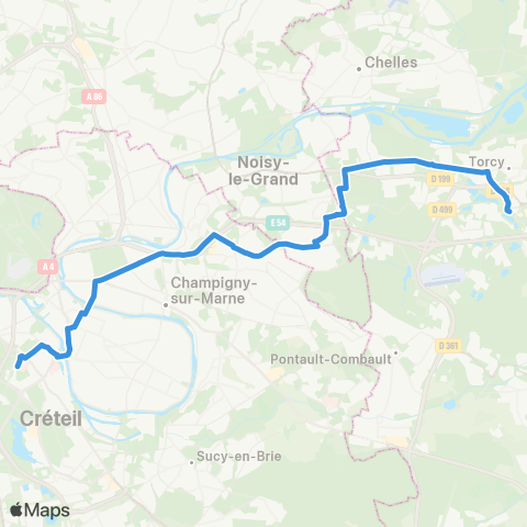 Marne et Seine Créteil / l'Échat (Hôp. Henri Mondor)↔︎Torcy Gare map