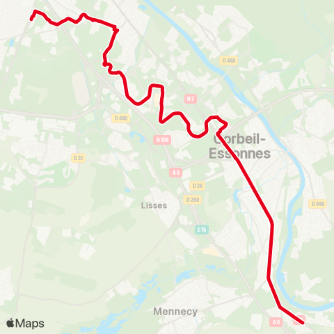 Evry Centre Essonne La Treille↔︎Terminal David Douillet / le Coudray-Montceaux map