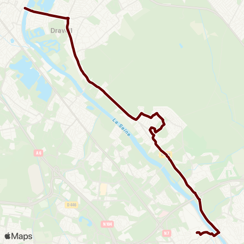 Evry Centre Essonne Bois des Coudraies↔︎Juvisy Gare rout. Seine map