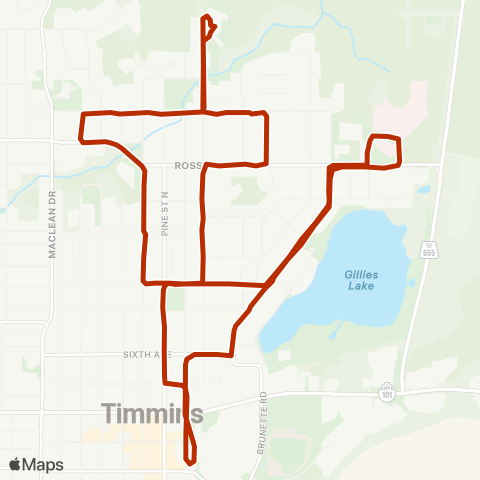 Timmins Transit Howard/Brousseau map