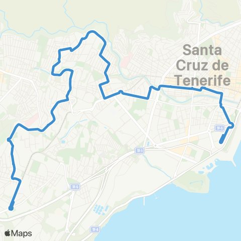 TITSA Intercambiador - Barrio Salud - Ofra (Nocturna) map