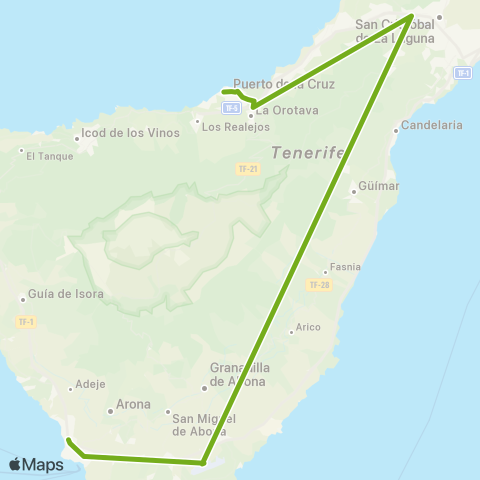 TITSA Pto. Cruz - los Cristianos (por Aeropuertos Norte y Sur)(Express) map