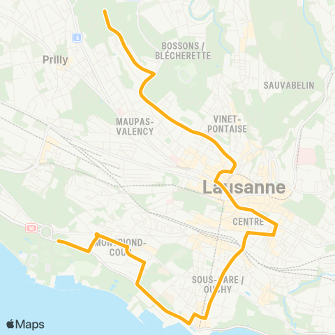 tl - Transports publics lausannois Lausanne, Désert - Lausanne, Maladière-Lac map