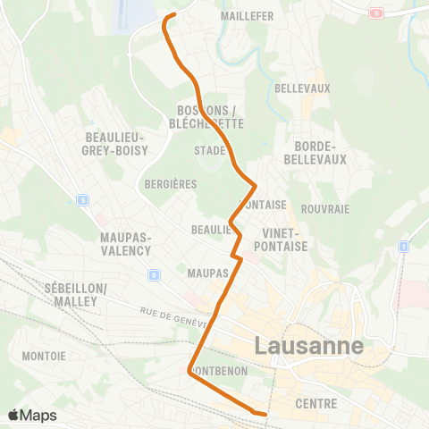 tl - Transports publics lausannois Lausanne, gare - Lausanne, Blécherette map