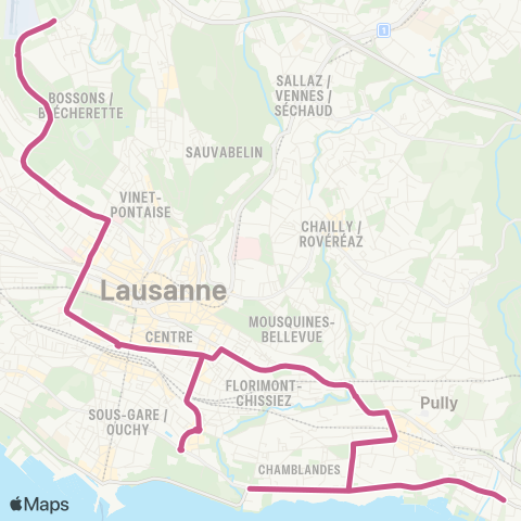 tl - Transports publics lausannois Paudex, Verrière - Lausanne, Blécherette map