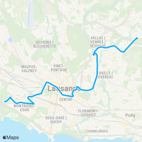 tl - Transports publics lausannois Lausanne, Praz-Séchaud - Lausanne, Maladière map