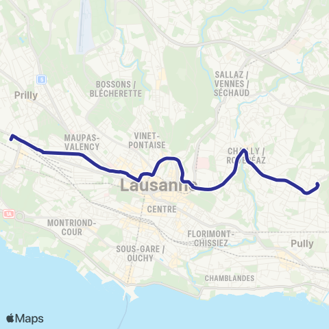 tl - Transports publics lausannois Pully, Val-Vert - Prilly, Galicien/aréna map