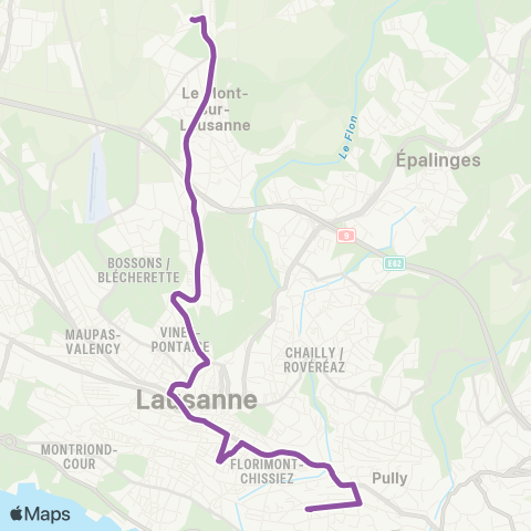 tl - Transports publics lausannois Le Mont-sur-L., Grand-Mont - Pully, gare map