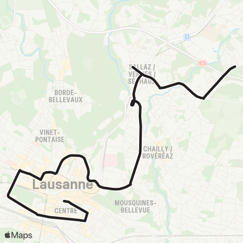 tl - Transports publics lausannois Lausanne, St-François - Lausanne, Praz-Séchaud map