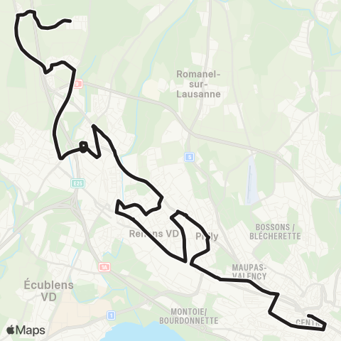 tl - Transports publics lausannois Lausanne, St-François - Mex VD, Les Esserts map