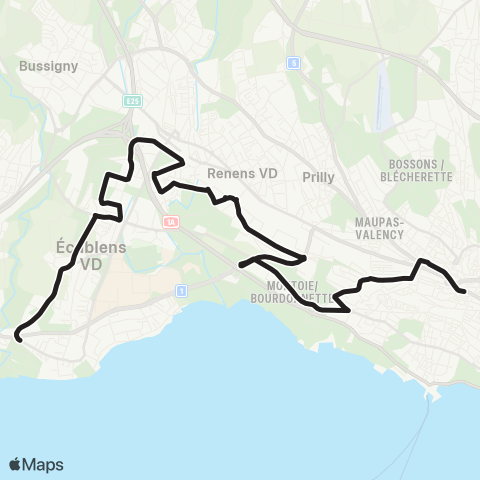 tl - Transports publics lausannois Lausanne, St-François - St-Sulpice VD, Venoge sud map