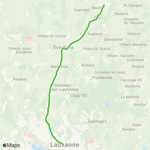 LEB Lausanne-Flon - Echallens - Bercher map