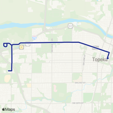 Topeka Metro W 6th to Downtown map